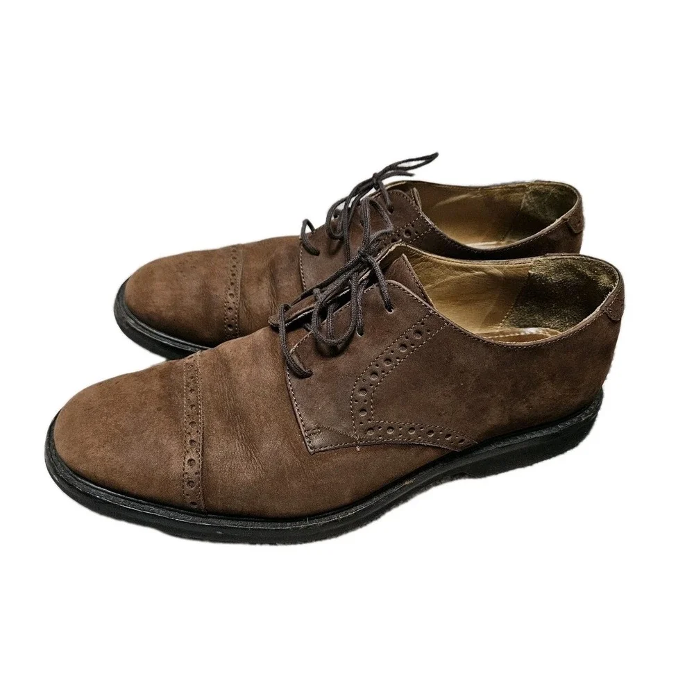 Johnston & Murphy Dress Shoes Mens 10M Brown Suede Cap‎ Toe Brogue Brazil Preppy